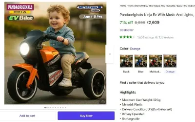 Battery Operated Ride On (Black) at ₹2,609