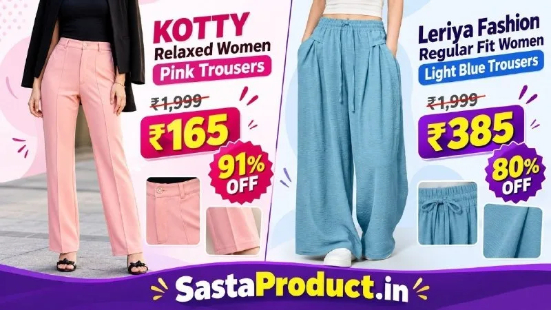 KOTTY Relaxed Pink Trousers, Leriya Light Blue Trousers