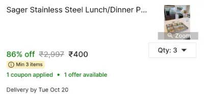 Pack of 3 bhojan thali at ₹400