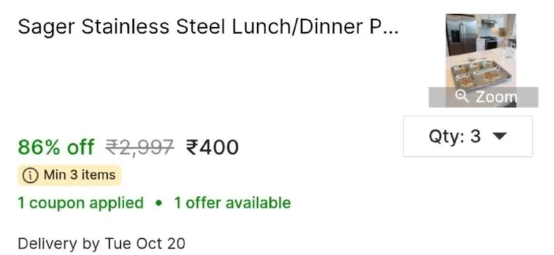 Pack of 3 bhojan thali at ₹400