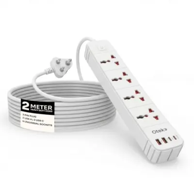 OTEK Extension Board Power Strip 4 Universal Sockets 2 USB Type A 2 Type C Ports 2 Meter Cord 2500W 10A Surge Protector Fire Resistant ABS B at ₹850