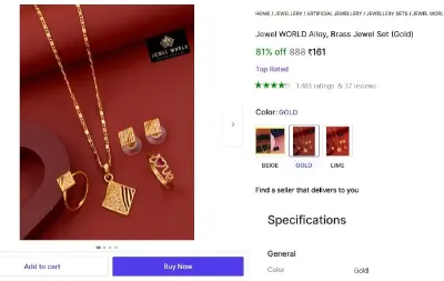 Alloy, Brass Jewel Set (Gold) at ₹161