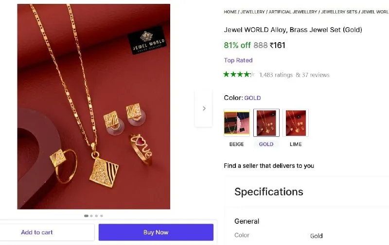 Alloy, Brass Jewel Set (Gold) at ₹161