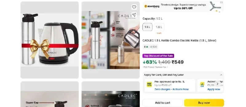 CADLEC 1.5 L Kettle Combo Electric Kettle at ₹549