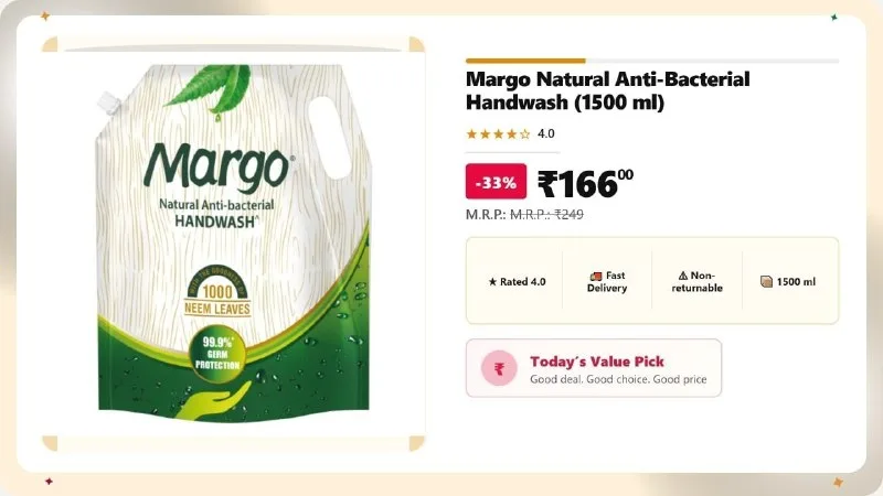 Margo Natural Anti-Bacterial Handwash (1500 ml) at ₹166