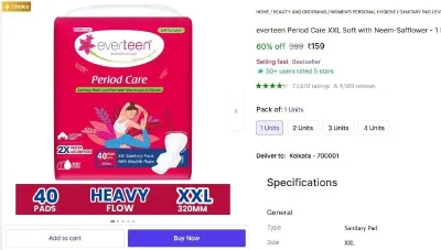 everteen Period Care XXL Soft (40 Pads) at ₹159