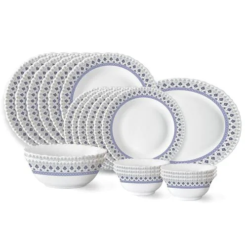 Larah by Borosil Ocean Fluted Series Opalware Dinner Set | 21 Pieces for Family of 6 | Microwave & Dishwasher Safe | Bone-Ash Free | Crocker at ₹1,280