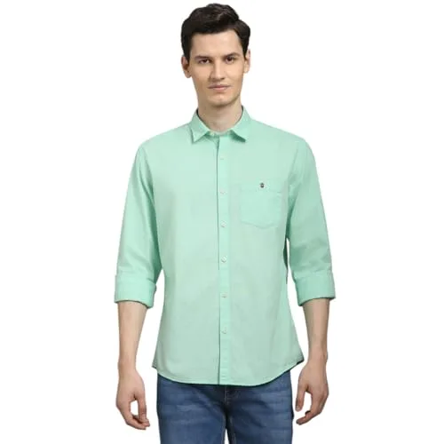 Louis Philippe Men's Cotton Slim Fit Premium Textured Fabric Versatile Solid Easy Care, All Season Adapability Full Sleeve Casual Shirt at ₹780