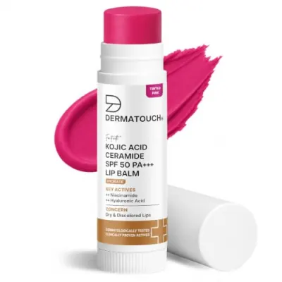 DERMATOUCH Kojic Acid Ceramide SPF 50 PA+++ Tinted Pink Lip Balm - 5g | Moisturizing Sun Protection Nourishing | Reduces Pigmentation & Heal at ₹110