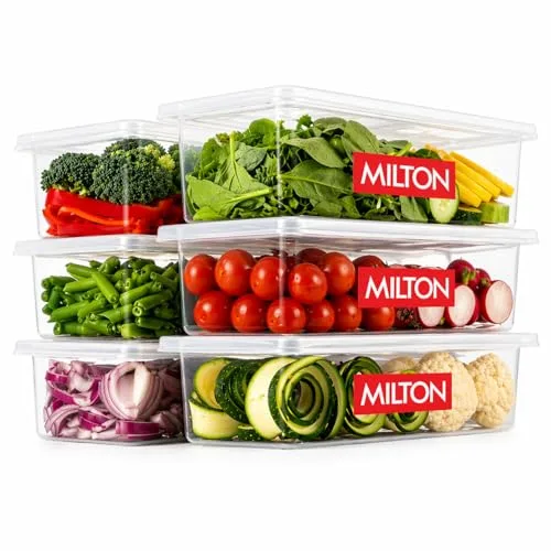 Milton Cryo Fridge Storage Boxes Set of 6 Fridge Organizer Container with Waterproof Vinyl Stickers & Removable Drain Plate, Lid, Stackable  at ₹400