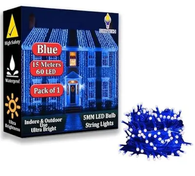 fizzytech 15 Meter 60 LED Blue 5MM Fairy String Light for Home Decoration, Wall, Diwali, Christmas, Wedding & Party Decor, Pack of 1 at ₹157