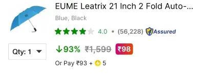 EUME Leatrix 21 Inch 2 Fold Auto-Open Umbrella at ₹98