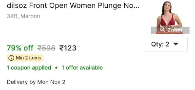 dilsoz Front Open Cotton Bra Women Plunge Non Padded Bra at ₹123