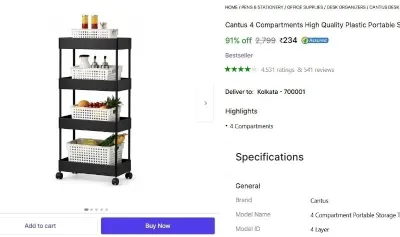 Portable Storage Trolly (Black) at ₹234