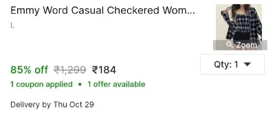 Emmy Word Casual Checkered Women Black Top at ₹184