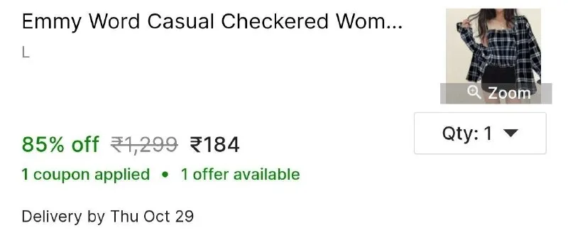 Emmy Word Casual Checkered Women Black Top at ₹184