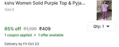kshs Women Solid Purple Top & Pyjama Set at ₹409