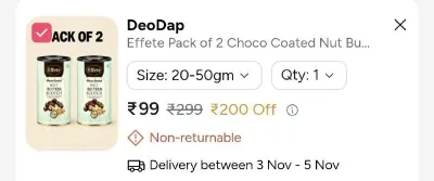 DeoDap Effete Pack of 2 Choco Coated Nut Butterscotch 96 GM Premium Chocolate at ₹99