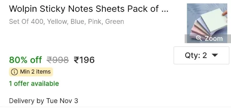 Wolpin Sticky Notes Sheets Pack of 4(Heart at ₹196