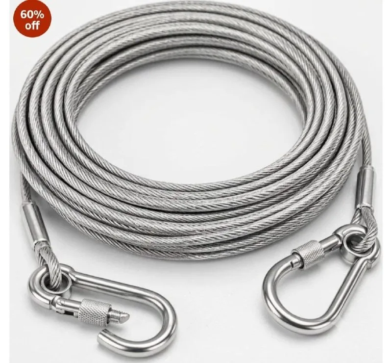 10 Meter Stainless Steel Clothesline Rope with Carabiner Hooks at ₹199