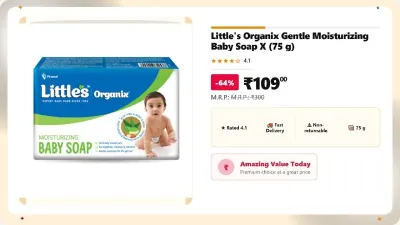 Little's Organix Gentle Moisturizing Baby Soap 75g x Pack of 5 at ₹109