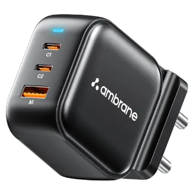 Ambrane 65W Charger Adapter, 3 Ports - 2 Type C & 1 USB for Samsung, Type C Laptops at ₹1,899