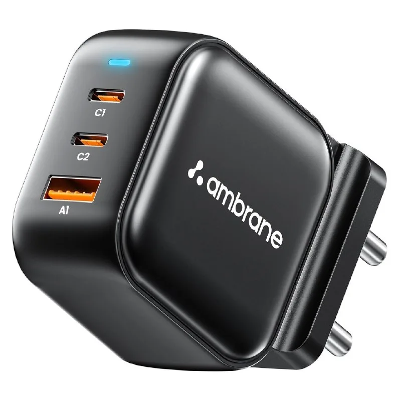 Ambrane 65W Charger Adapter, 3 Ports - 2 Type C & 1 USB for Samsung, Type C Laptops at ₹1,899