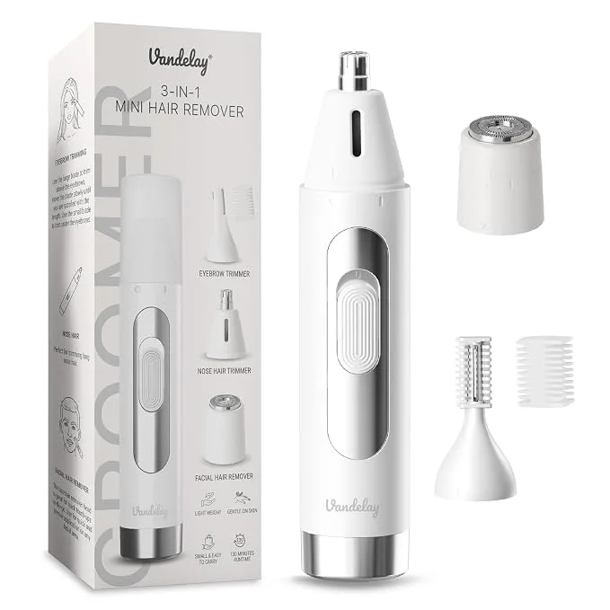 Vandelay 3-in-1 Facial Hair Remover for Women with Ring Light – Eyebrow, Nose & Ear Trimmer, USB Rechargeable Face Hair Remover for Upper Li at ₹499