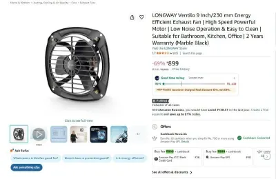 LONGWAY Ventilo 9 Inch /230 mm Energy Efficient Exhaust Fan at ₹899