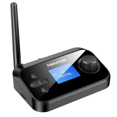 Sounce 3-in-1 Bluetooth 5.0 Audio Adapter with LCD Display – Wireless Transmitter, Receiver & Bypass Mode with AUX/Optical/RCA, Dual Link Su at ₹1,452