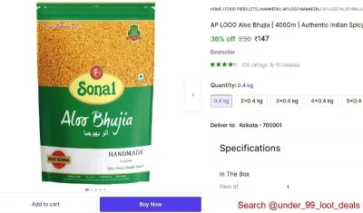 Aloo Bhujia Namkeen, 400gm at ₹147
