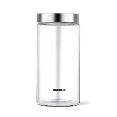 Borosil 1200ml Endura Glass Jar with Stainless Steel Lid | Borosilicate Glass Storage Organiser | Microwave & Dishwasher Safe Kitchen Contai at ₹328