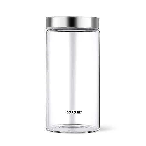Borosil 1200ml Endura Glass Jar with Stainless Steel Lid | Borosilicate Glass Storage Organiser | Microwave & Dishwasher Safe Kitchen Contai at ₹328
