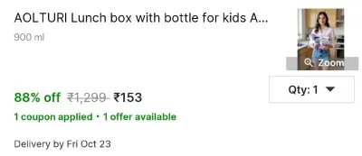 AOLTURI Lunch box with bottle for kids Airtight Tiffin 3 Containers Lunch Box at ₹153