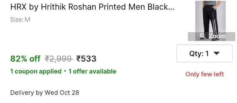 HRX by Hrithik Roshan Printed Men Black Track Pants at ₹533