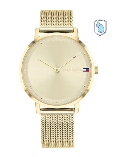 Tommy Hilfiger Women Yellow Embellished Dial & Gold Toned Stainless Steel Bracelet Style Straps Analogue Watch at ₹4,245