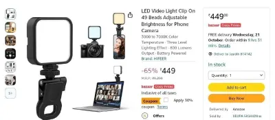 LED Video Light Clip-On for Phone & Camera at ₹314