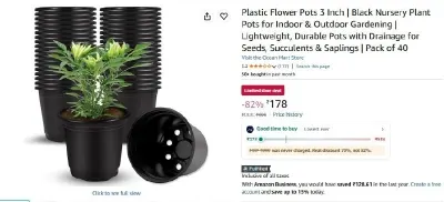 Plastic Flower Pots (3 Inch pack of 40) at ₹178