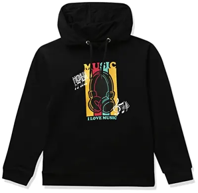 Minitatu Boy's Cotton Neck Hooded Sweatshirt (MT-3297E-AN_Black_12-18 Months) at ₹159