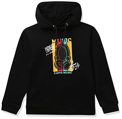 Minitatu Boy's Cotton Neck Hooded Sweatshirt (MT-3297E-AN_Black_12-18 Months) at ₹159