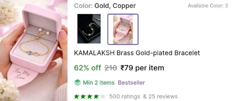 Gift For Her Gold plated Bracelet at 79