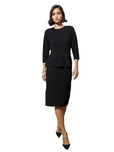 barcino Black Peplum Diamante Neck Bodycon Dress at ₹209