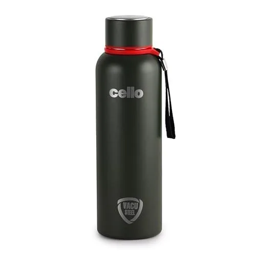 CELLO Duro Kent Stainless Steel Hot and Cold Water Bottle 750 ml Military Green | ISI Certified Spillproof Leakproof Double Wall Vacuum Insu at ₹637