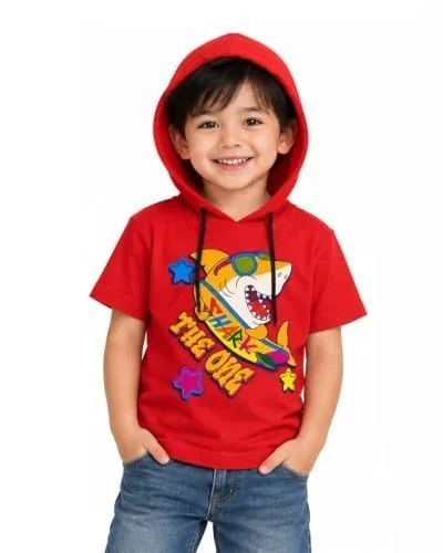 Boys Half Sleeve Hooded T-Shirt | Stylish Hoodie Tee for Kids | Comfortable Casual Wear at ₹99