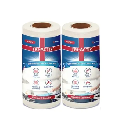 Tri-Activ Washable & Reusable Kitchen Towel Roll | 80 Pulls per Roll, 160 Sheets Pack of 2 | Highly Absorbent Kitchen Tissue Roll | Non Wove at ₹179