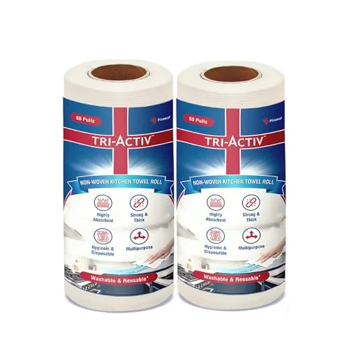 Tri-Activ Washable & Reusable Kitchen Towel Roll | 80 Pulls per Roll, 160 Sheets Pack of 2 | Highly Absorbent Kitchen Tissue Roll | Non Wove at ₹179
