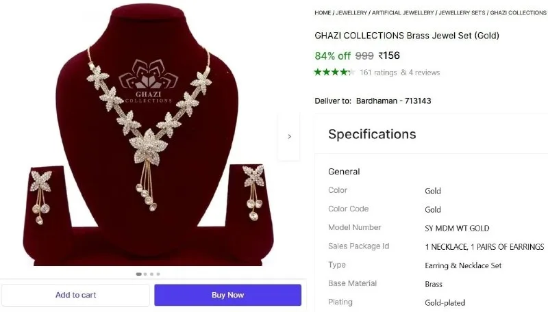Brass Jewel Set (Gold) at ₹156