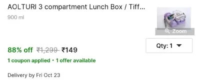 AOLTURI 3 compartment Lunch Box / Tiffin Box at ₹149