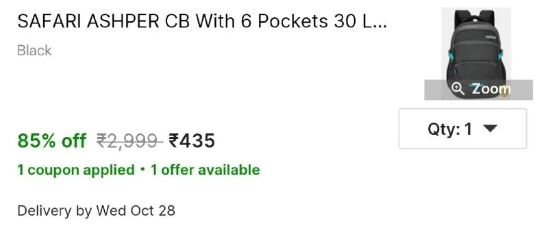 SAFARI ASHPER CB With 6 Pockets 30 L Laptop Backpack at ₹435