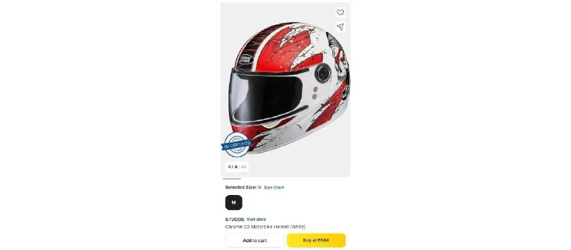 Studds Chrome D3 Motorbike Helmet at ₹664